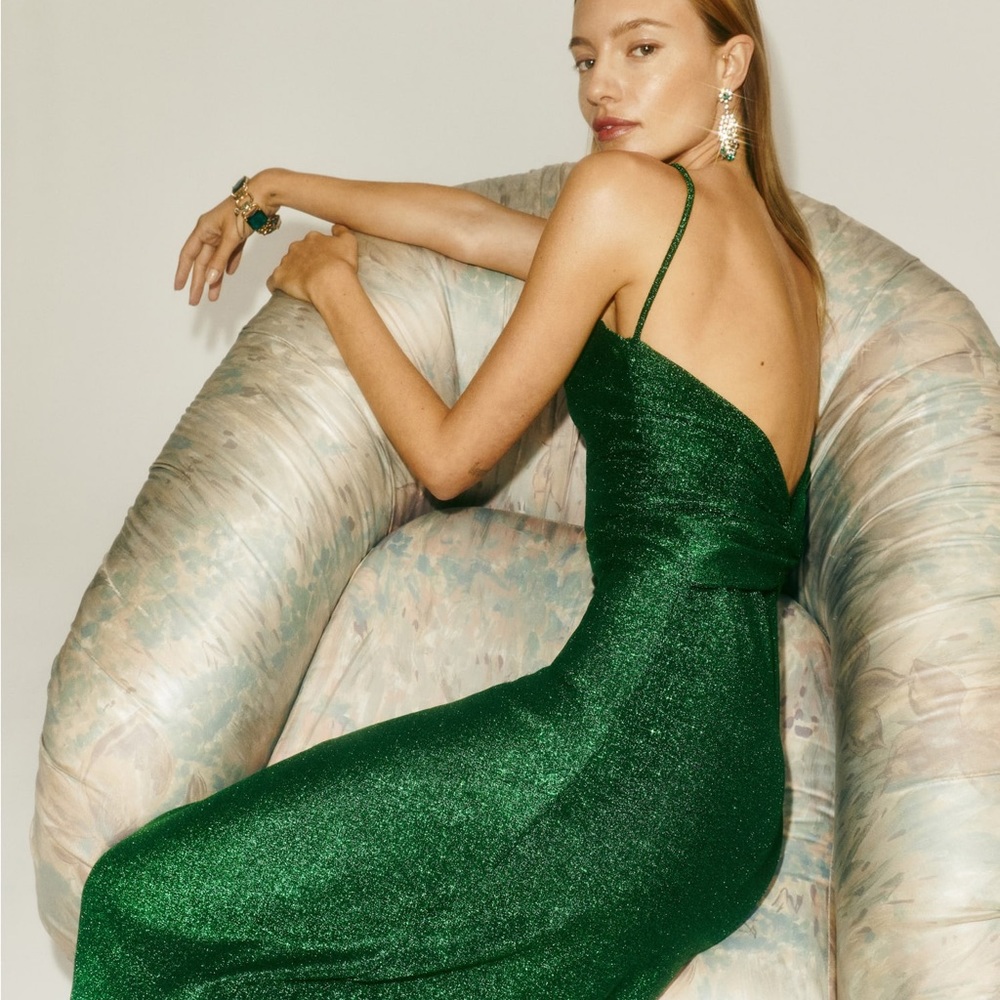Reformation Breslin Emerald Sparkle dress